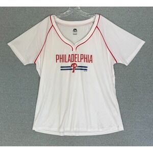 NEW! Philadelphia Phillies Womens 2XL Jersey-Style Shirt White Short Sleeve NWOT